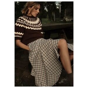 NWT Zara ZW Collection Plaid Cape Skirt